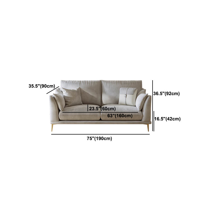 with Pillows Contemporary Sloped Arm Standard Settee Couch in Grey Clearhalo 'furn' 'furn_sofas' 'Furniture' 'Living Room Furniture' 'Sofa' 'sofas' 5162402