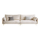 Contemporary Square Arm Settee Couch with Pillows in Beige for 1/2/3/4people 110"L x 35.5"W x 37"H Velvet Sponge Clearhalo 'furn' 'furn_sofas' 'Furniture' 'Living Room Furniture' 'Sofa' 'sofas' 5162452