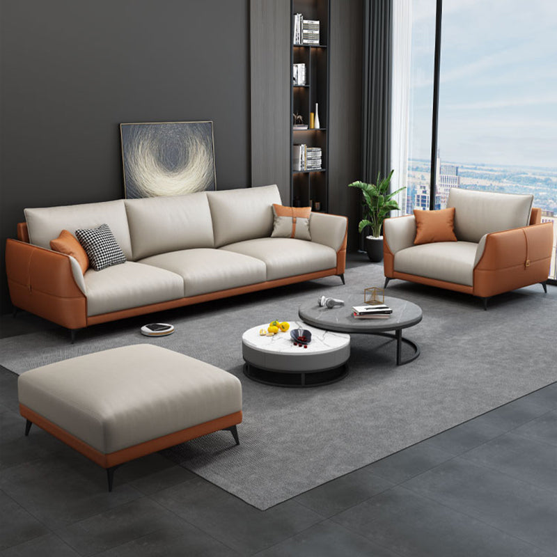 Stain Resistant Contemporary Settee Couch with Pillows in Orange/white