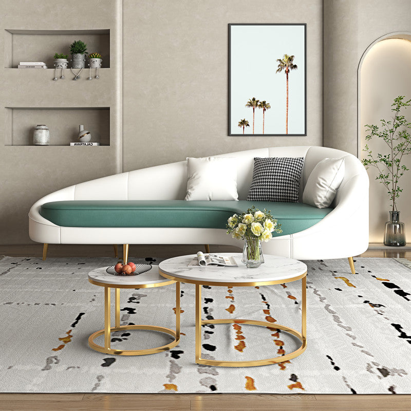 Contemporary Sloped Arm Curved Sofa Sewn Pillow Back Sofa for Living Room, Apartment White Green Clearhalo 'furn' 'furn_sofas' 'Furniture' 'Living Room Furniture' 'Sofa' 'sofas' 5162594