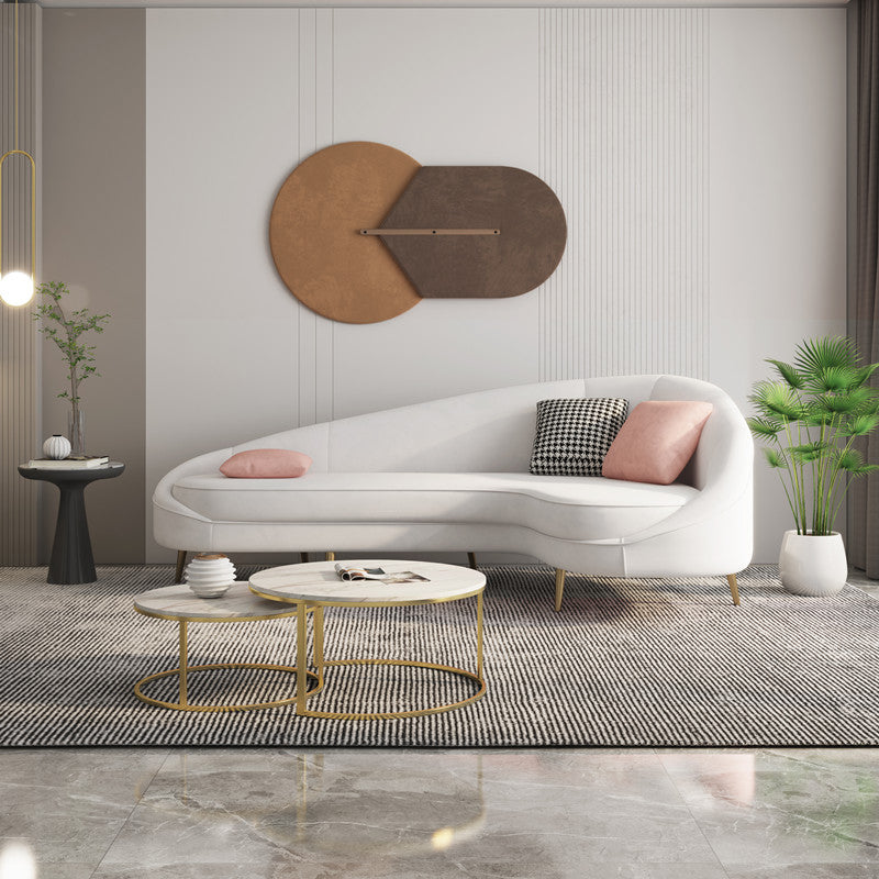 Contemporary Sloped Arm Curved Sofa Sewn Pillow Back Sofa for Living Room, Apartment Off-White Clearhalo 'furn' 'furn_sofas' 'Furniture' 'Living Room Furniture' 'Sofa' 'sofas' 5162595