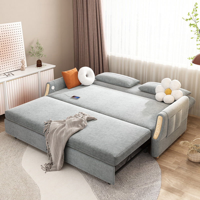 Contemporary Sloped Arm Convertible Bed Sofa Couch with Storage in Grey