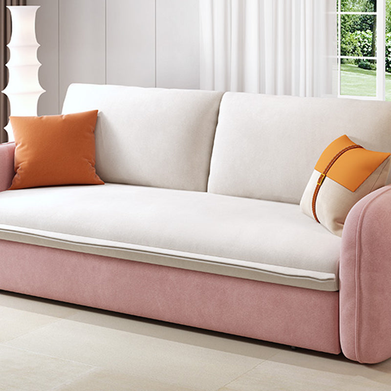 ピンクと白の枕とモダンな四角い腕のベッドソファソファ