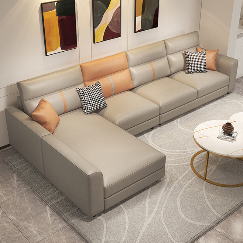 4 Seater Mid Century Modern Sofa & Chaise Faux Leather Square Arm Sofa