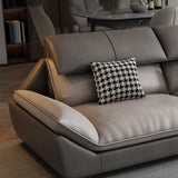 Faux lederen retro bank en chaise grijze kussen bovenarm bank