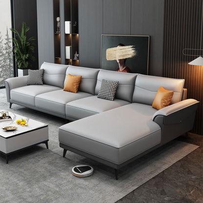 4-seat Flared Arm Sofa & Chaise Mid Century Modern Faux Leather Sofa