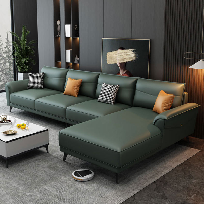 4-seat Flared Arm Sofa & Chaise Mid Century Modern Faux Leather Sofa