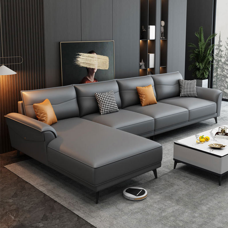 4-seat Flared Arm Sofa & Chaise Mid Century Modern Faux Leather Sofa