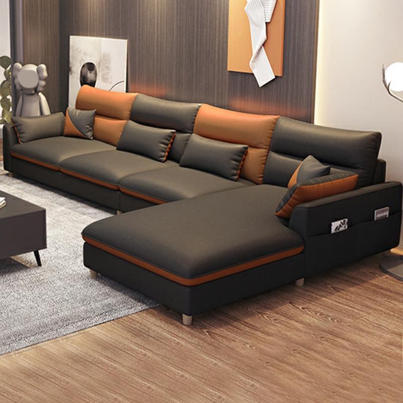 Contemporary Right Hand Facing Sofa & Chaise L-Shape Faux Leather Sofa 122"L x 71"W x 35"H Dark Gray Clearhalo 'furn' 'furn_sectionals' 'Furniture' 'Living Room Furniture' 'Sectionals' 5163055
