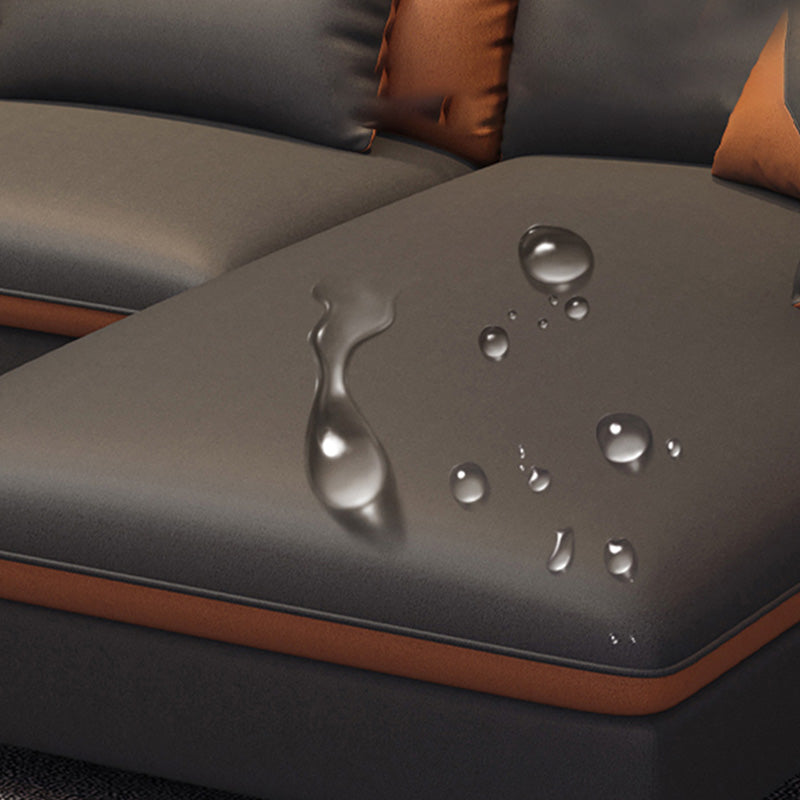 Contemporary Right Hand Facing Sofa & Chaise L-Shape Faux Leather Sofa Clearhalo 'furn' 'furn_sectionals' 'Furniture' 'Living Room Furniture' 'Sectionals' 5163059