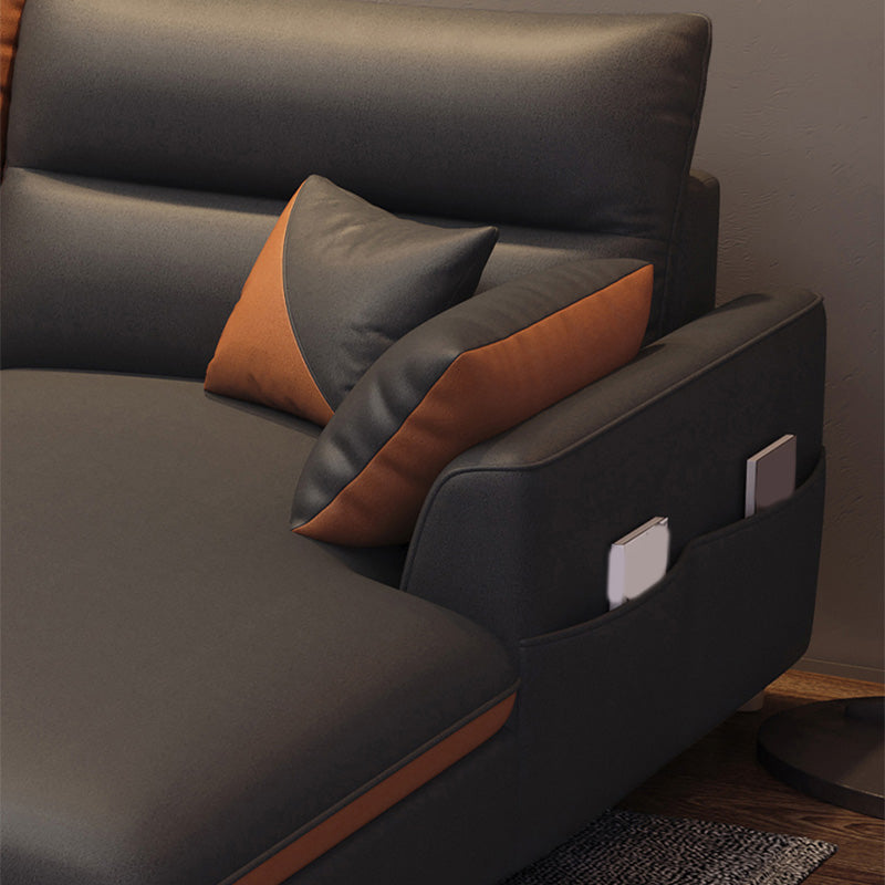 Contemporary Right Hand Facing Sofa & Chaise L-Shape Faux Leather Sofa Clearhalo 'furn' 'furn_sectionals' 'Furniture' 'Living Room Furniture' 'Sectionals' 5163061