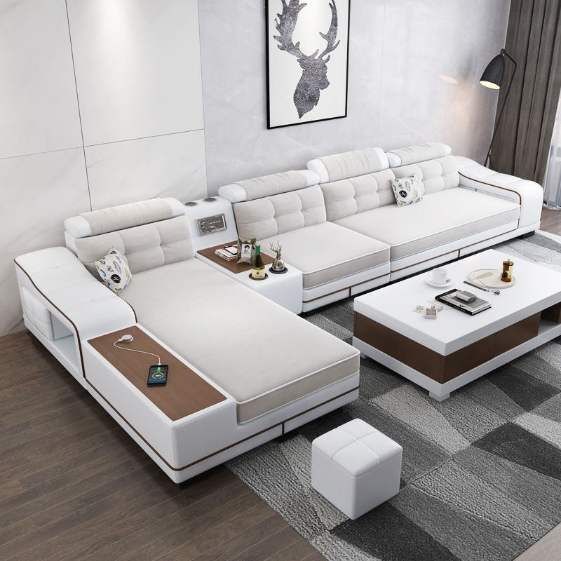 Modern Style Sectional Tufted Back Ramp Armrest White Storage Rack Sofa Clearhalo 'furn' 'furn_sectionals' 'Furniture' 'Living Room Furniture' 'Sectionals' 5163064