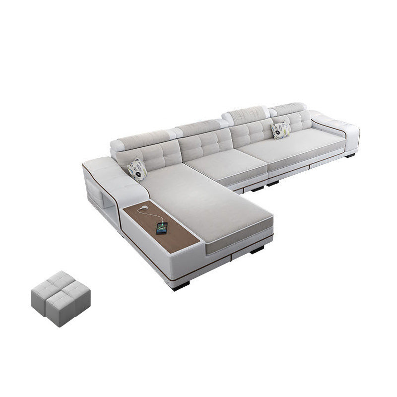 Modern Style Sectional Tufted Back Ramp Armrest White Storage Rack Sofa 134"L x 71"W x 33.5"H Left Clearhalo 'furn' 'furn_sectionals' 'Furniture' 'Living Room Furniture' 'Sectionals' 5163066