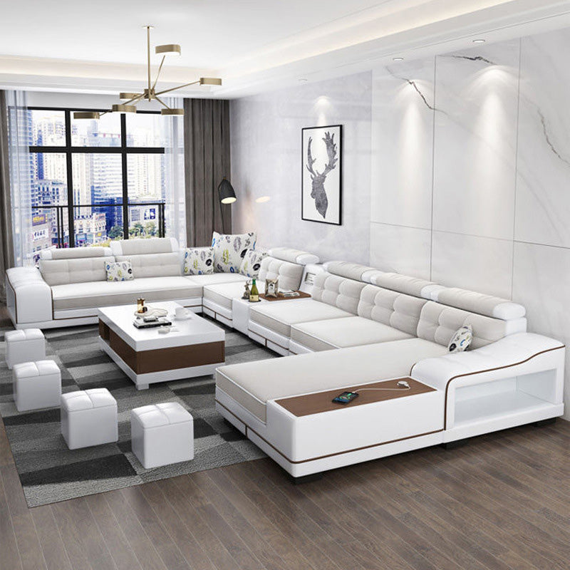 Modern Style Sectional Tufted Back Ramp Armrest White Storage Rack Sofa Clearhalo 'furn' 'furn_sectionals' 'Furniture' 'Living Room Furniture' 'Sectionals' 5163069