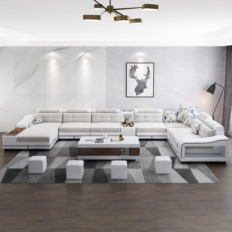 Modern Style Sectional Tufted Back Ramp Armrest White Storage Rack Sofa Clearhalo 'furn' 'furn_sectionals' 'Furniture' 'Living Room Furniture' 'Sectionals' 5163071