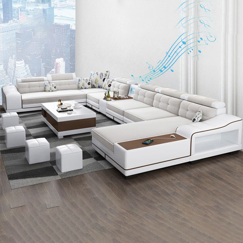 Modern Style Sectional Tufted Back Ramp Armrest White Storage Rack Sofa Clearhalo 'furn' 'furn_sectionals' 'Furniture' 'Living Room Furniture' 'Sectionals' 5163074