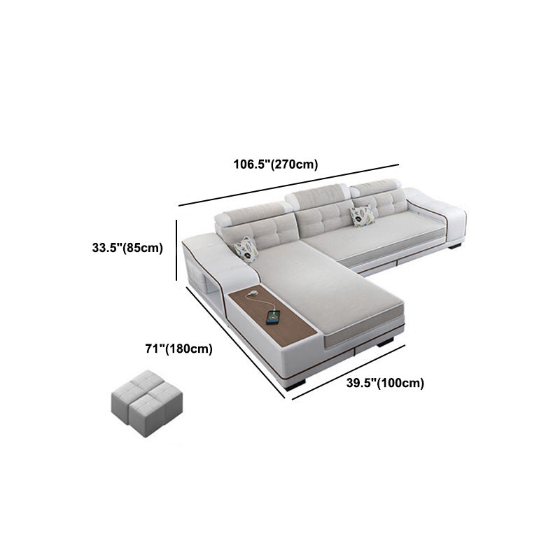 Modern Style Sectional Tufted Back Ramp Armrest White Storage Rack Sofa Clearhalo 'furn' 'furn_sectionals' 'Furniture' 'Living Room Furniture' 'Sectionals' 5163079