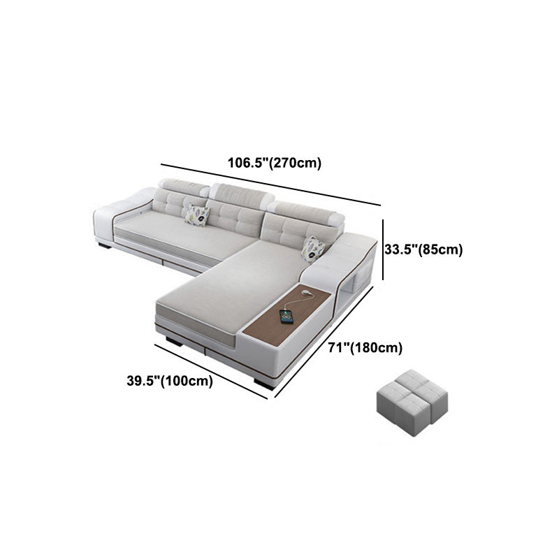 Modern Style Sectional Tufted Back Ramp Armrest White Storage Rack Sofa Clearhalo 'furn' 'furn_sectionals' 'Furniture' 'Living Room Furniture' 'Sectionals' 5163080