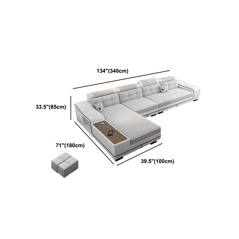Modern Style Sectional Tufted Back Ramp Armrest White Storage Rack Sofa Clearhalo 'furn' 'furn_sectionals' 'Furniture' 'Living Room Furniture' 'Sectionals' 5163081