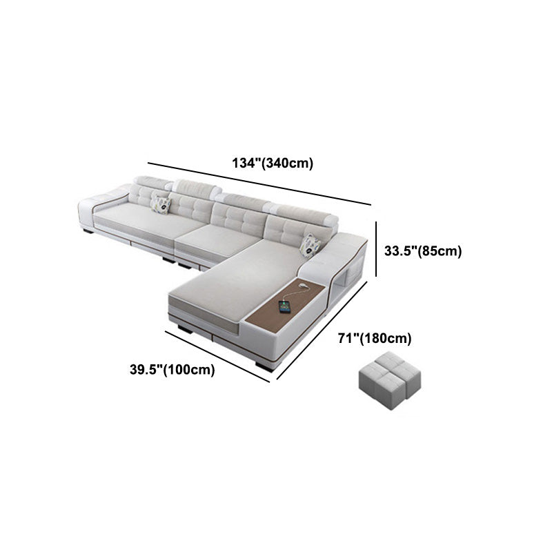 Modern Style Sectional Tufted Back Ramp Armrest White Storage Rack Sofa Clearhalo 'furn' 'furn_sectionals' 'Furniture' 'Living Room Furniture' 'Sectionals' 5163082