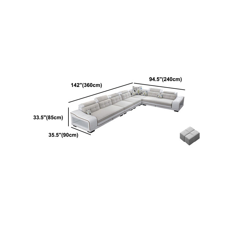 Modern Style Sectional Tufted Back Ramp Armrest White Storage Rack Sofa Clearhalo 'furn' 'furn_sectionals' 'Furniture' 'Living Room Furniture' 'Sectionals' 5163084