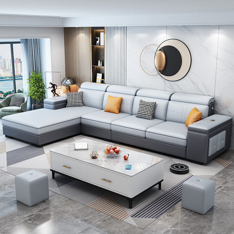 4-seat Mid Century Modern Sofa & Chaise Sewn Pillow Back Sofa 118"L x 71"W x 35"H Left Clearhalo 'furn' 'furn_sectionals' 'Furniture' 'Living Room Furniture' 'Sectionals' 5163087