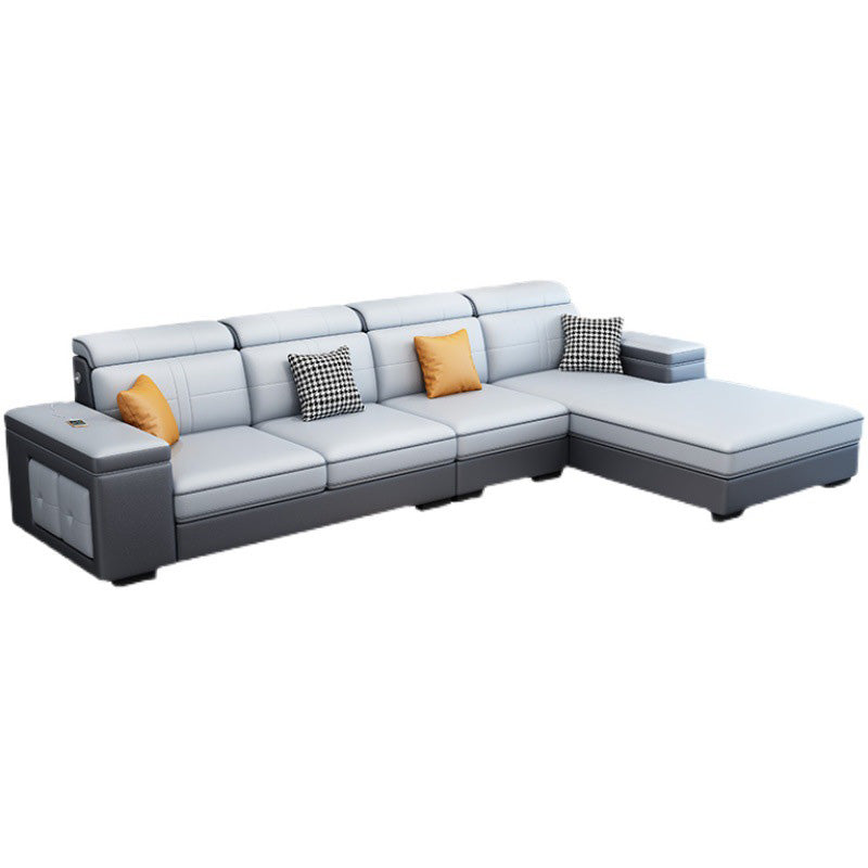 4-seat Mid Century Modern Sofa & Chaise Sewn Pillow Back Sofa Clearhalo 'furn' 'furn_sectionals' 'Furniture' 'Living Room Furniture' 'Sectionals' 5163090