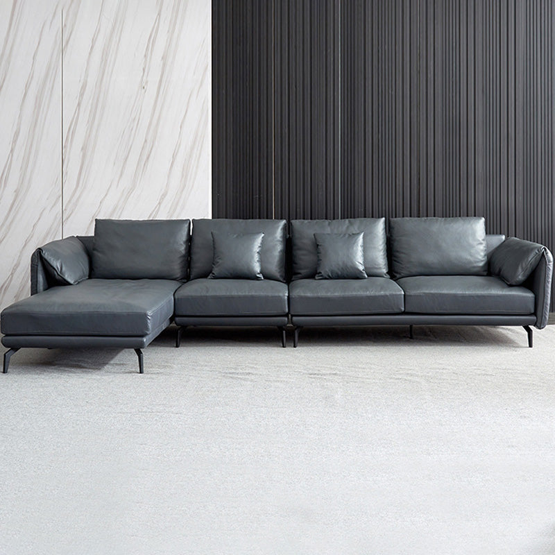 Contemporary Dark Grey Sofa with Bolster Pillows for Living Room Clearhalo 'furn' 'furn_sectionals' 'Furniture' 'Living Room Furniture' 'Sectionals' 5163099