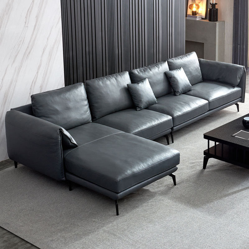 Contemporary Dark Grey Sofa with Bolster Pillows for Living Room Clearhalo 'furn' 'furn_sectionals' 'Furniture' 'Living Room Furniture' 'Sectionals' 5163104