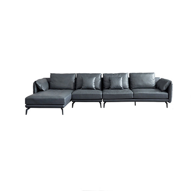 Contemporary Dark Grey Sofa with Bolster Pillows for Living Room 142"L x 69"W x 29.5"H Clearhalo 'furn' 'furn_sectionals' 'Furniture' 'Living Room Furniture' 'Sectionals' 5163105