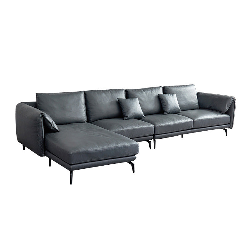 Contemporary Dark Grey Sofa with Bolster Pillows for Living Room Clearhalo 'furn' 'furn_sectionals' 'Furniture' 'Living Room Furniture' 'Sectionals' 5163107