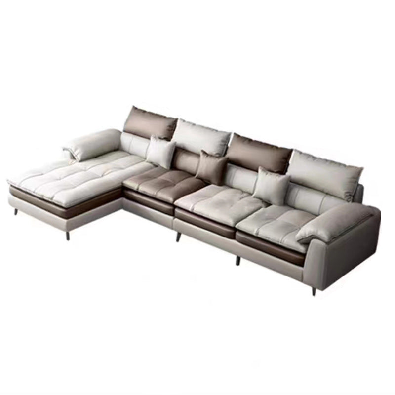 Brown Pillow Top Arm Sofa & Chaise Sewn Pillow Back Sofa - 35.43" H 138"L x 71"W x 35"H Clearhalo 'furn' 'furn_sectionals' 'Furniture' 'Living Room Furniture' 'Sectionals' 5163123