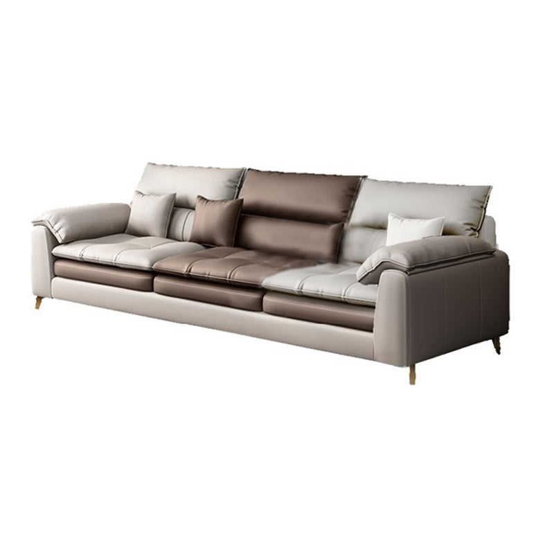 Brown Pillow Top Arm Sofa & Chaise Sewn Pillow Back Sofa - 35.43" H 83"L x 37"W x 35"H Clearhalo 'furn' 'furn_sectionals' 'Furniture' 'Living Room Furniture' 'Sectionals' 5163129