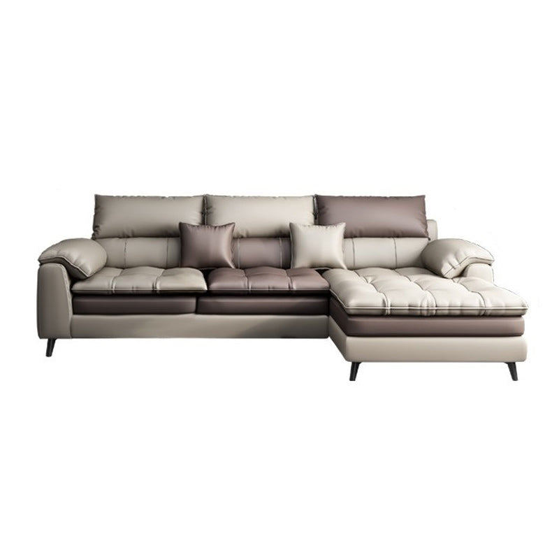 Brown Pillow Top Arm Sofa & Chaise Sewn Pillow Back Sofa - 35.43" H 108"L x 71"W x 35"H Clearhalo 'furn' 'furn_sectionals' 'Furniture' 'Living Room Furniture' 'Sectionals' 5163130