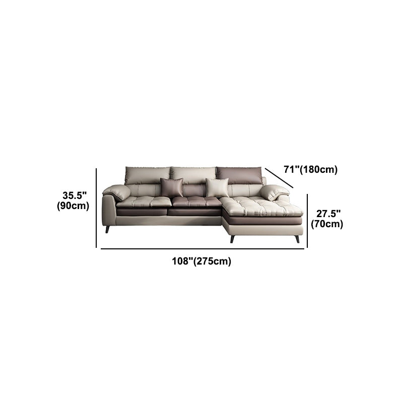 Brown Pillow Top Arm Sofa & Chaise Sewn Pillow Back Sofa - 35.43" H Clearhalo 'furn' 'furn_sectionals' 'Furniture' 'Living Room Furniture' 'Sectionals' 5163132