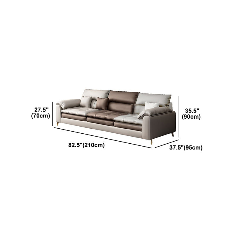 Brown Pillow Top Arm Sofa & Chaise Sewn Pillow Back Sofa - 35.43" H Clearhalo 'furn' 'furn_sectionals' 'Furniture' 'Living Room Furniture' 'Sectionals' 5163136