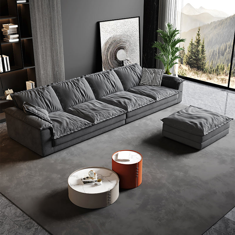 Sofá de cuero con falso gris contemporáneo con brazo superior de almohada para sala de estar