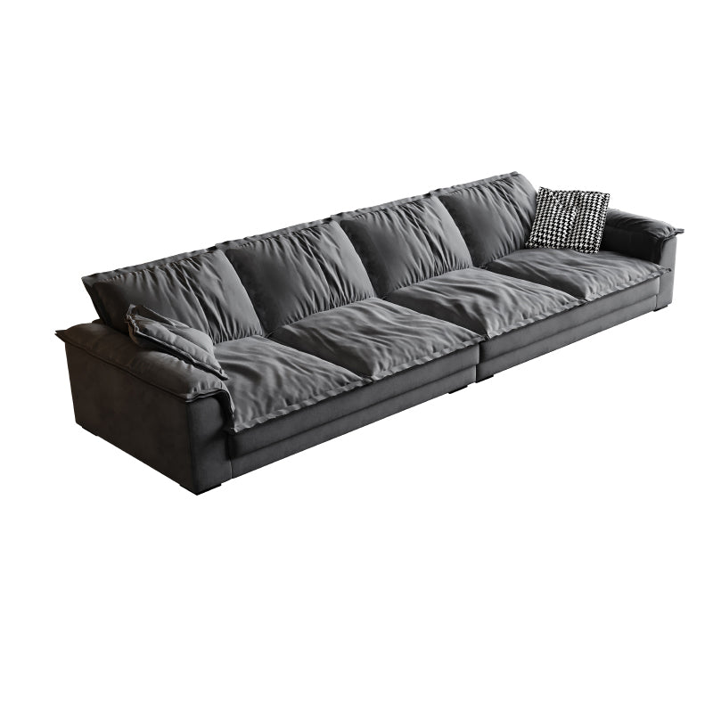 リビングルーム用の枕トップアームを備えた現代の灰色のフェイクレザーソファ