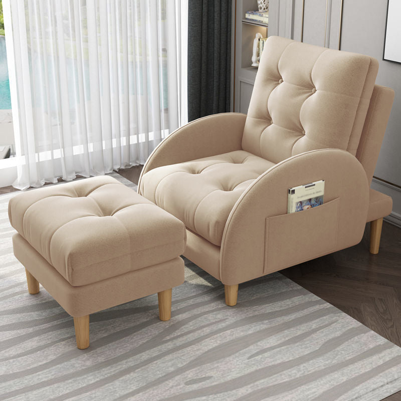 Modern Fabric Accent Chair, 55 Wide Tufted Cushion Back Chair and Ottoman Off-White With Ottoman Clearhalo 'Accent Chairs' 'accent_chairs' 'Chairs & Seating' 'furn' 'furn_accent_chairs' 'Furniture' 'Living Room Furniture' 5163349