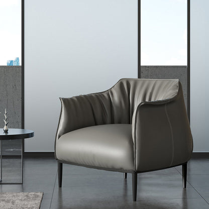 Barrel Chair 31.49" L x 33.46" W x 31.49" H Arms Included Barrel Accent Chair Dark Gray Faux Leather Clearhalo 'Accent Chairs' 'accent_chairs' 'Chairs & Seating' 'furn' 'furn_accent_chairs' 'Furniture' 'Living Room Furniture' 5163458