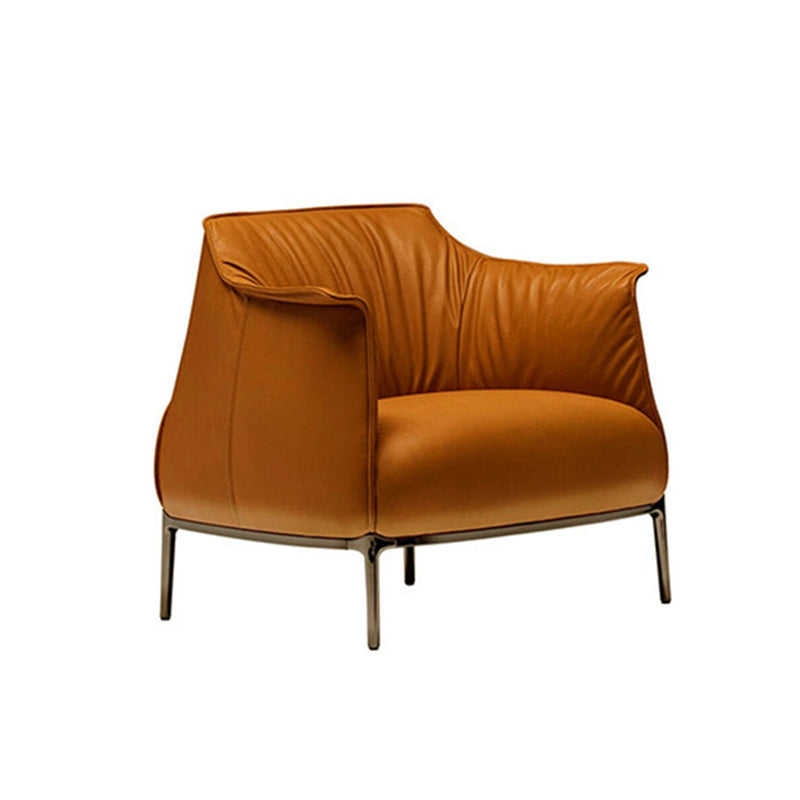Barrel Chair 31.49" L x 33.46" W x 31.49" H Arms Included Barrel Accent Chair Orange Faux Leather Clearhalo 'Accent Chairs' 'accent_chairs' 'Chairs & Seating' 'furn' 'furn_accent_chairs' 'Furniture' 'Living Room Furniture' 5163459
