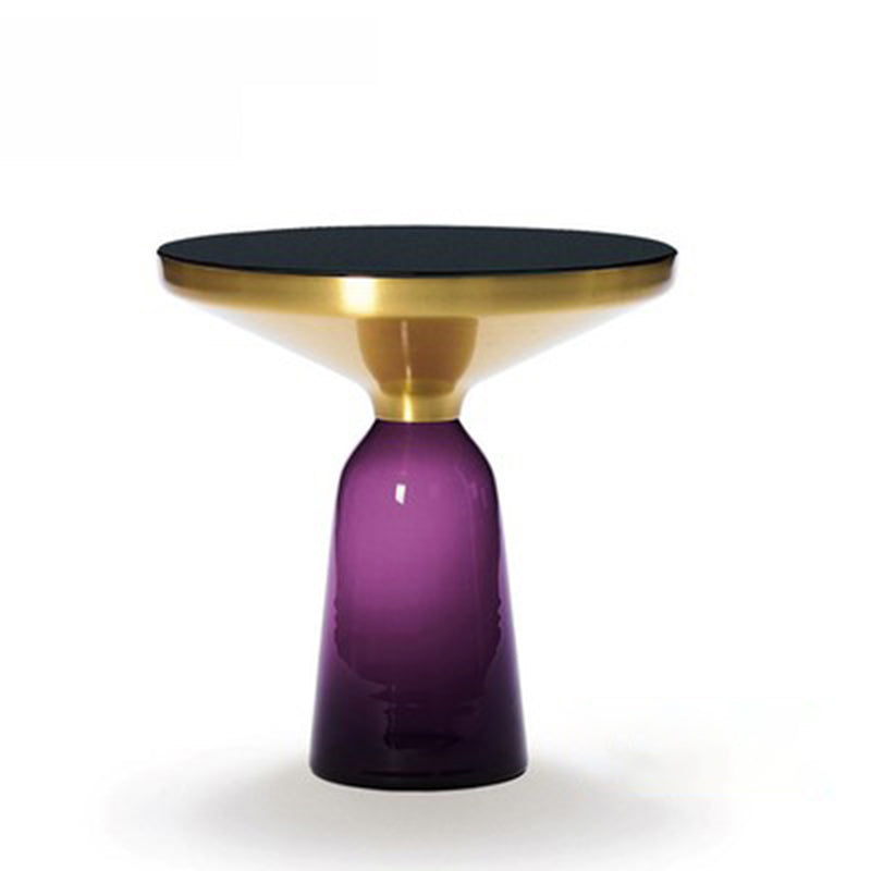 Modern Style Cocktail Table Black Table with Glass Base Round Coffee Table 20"L x 20"W x 20.5"H Purple Gold Clearhalo 'Coffee & Accent Tables' 'End & Side Tables' 'end_side_tables' 'furn' 'furn_end_side_tables' 'Furniture' 'Living Room Furniture' 5163544