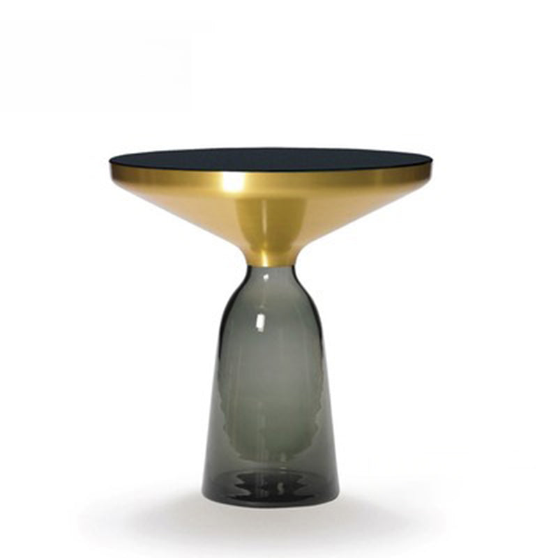 Modern Style Cocktail Table Black Table with Glass Base Round Coffee Table 20"L x 20"W x 20.5"H Grey-Gold Clearhalo 'Coffee & Accent Tables' 'End & Side Tables' 'end_side_tables' 'furn' 'furn_end_side_tables' 'Furniture' 'Living Room Furniture' 5163547
