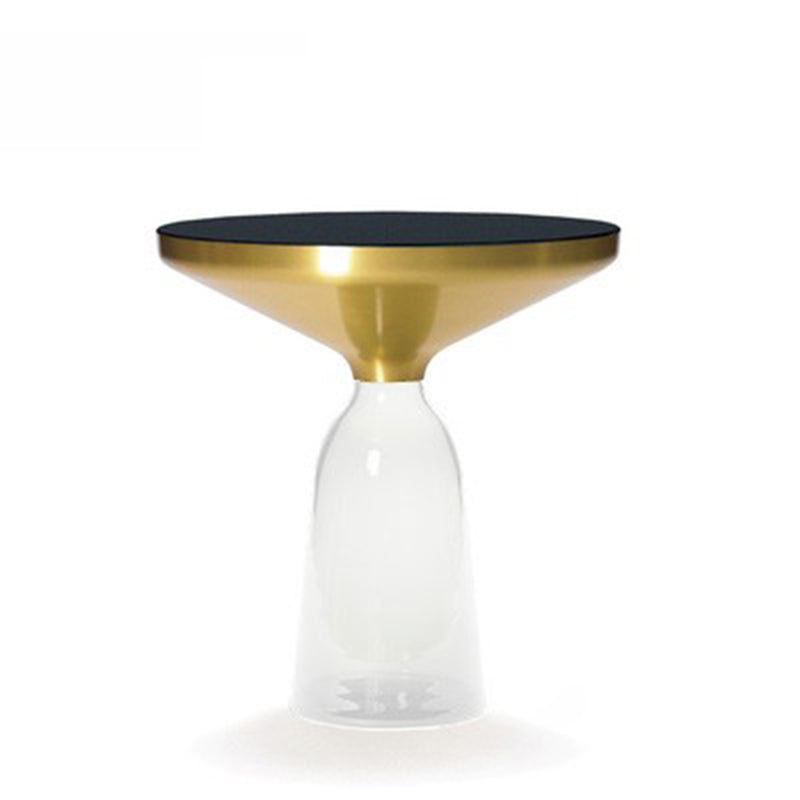 Modern Style Cocktail Table Black Table with Glass Base Round Coffee Table 20"L x 20"W x 20.5"H Transparent Gold Clearhalo 'Coffee & Accent Tables' 'End & Side Tables' 'end_side_tables' 'furn' 'furn_end_side_tables' 'Furniture' 'Living Room Furniture' 5163556