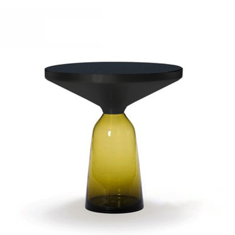Modern Style Cocktail Table Black Table with Glass Base Round Coffee Table 20"L x 20"W x 20.5"H Yellow Black Clearhalo 'Coffee & Accent Tables' 'End & Side Tables' 'end_side_tables' 'furn' 'furn_end_side_tables' 'Furniture' 'Living Room Furniture' 5163569