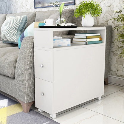 Wood 23.6-inch W Nordic Side Table 1-shelf 2-Drawer End Table with Casters White Clearhalo 'Coffee & Accent Tables' 'End & Side Tables' 'end_side_tables' 'furn' 'furn_end_side_tables' 'Furniture' 'Living Room Furniture' 5163572