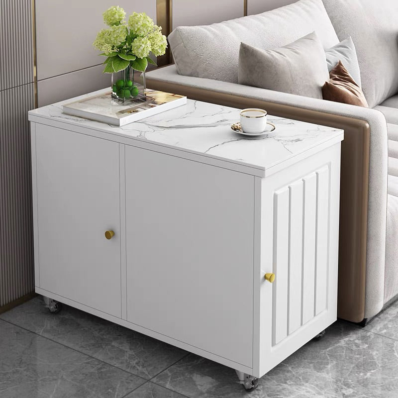 Couchtisch mit Radform /4 Bein Basis Basis -Slate -Top -Metall -Cocktailtisch