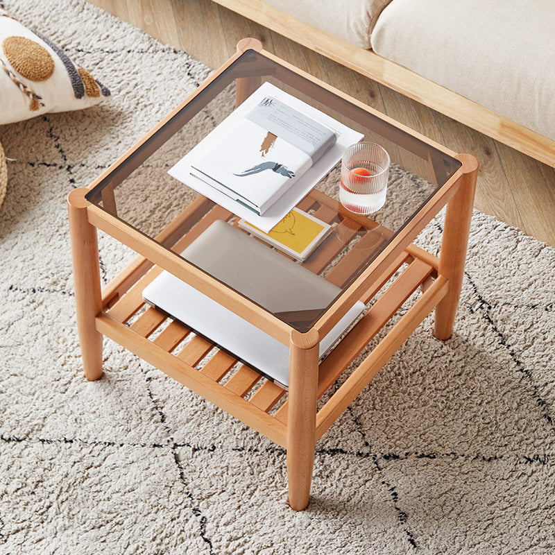 Modern Style Cocktail Table Beech Frame Glass Top Square/rectangular Coffee Table