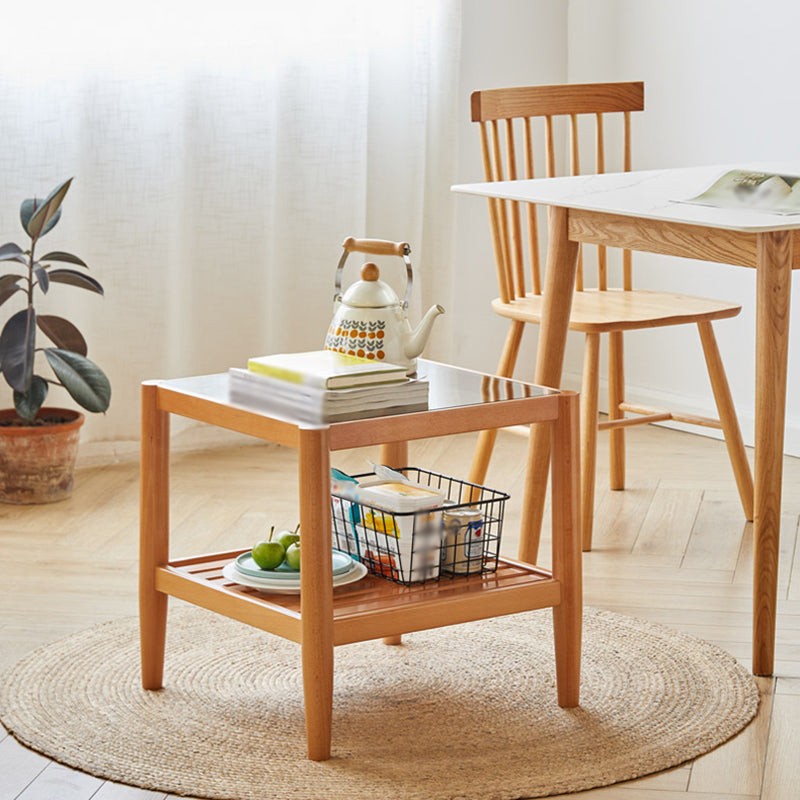 Modern Style Cocktail Table Beech Frame Glass Top Square/rectangular Coffee Table