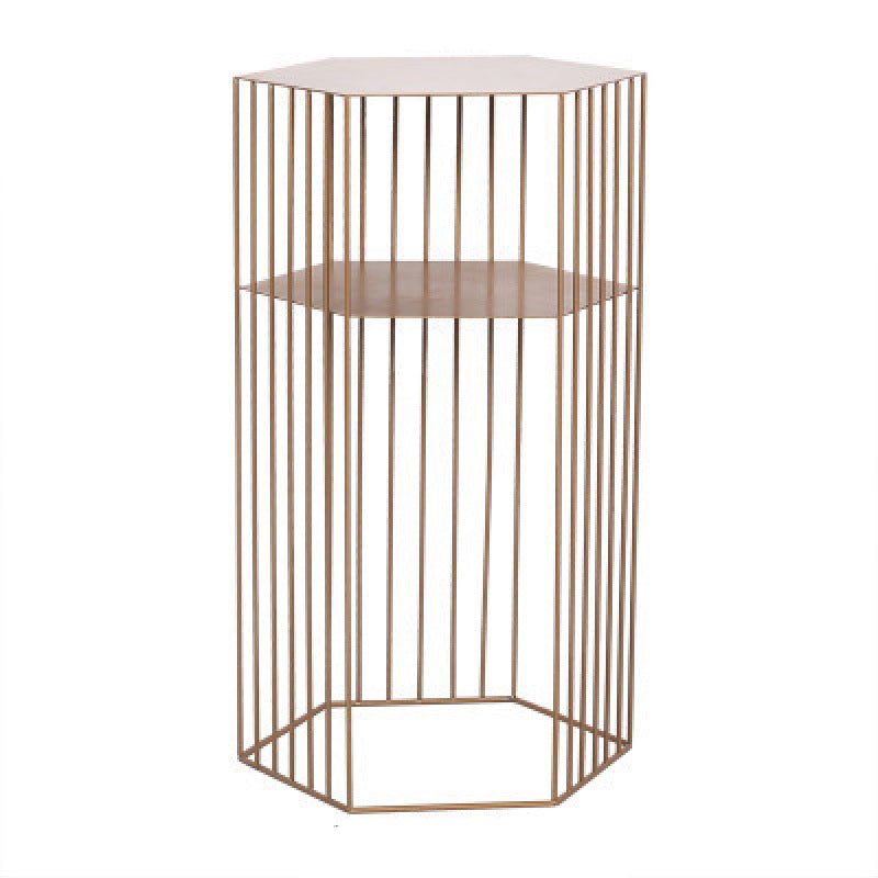 Black/white/gold Geometric Top Side Table Ironcraft Frame End Table 15"L x 15"W x 26"H Gold Clearhalo 'Coffee & Accent Tables' 'End & Side Tables' 'end_side_tables' 'furn' 'furn_end_side_tables' 'Furniture' 'Living Room Furniture' 5163787